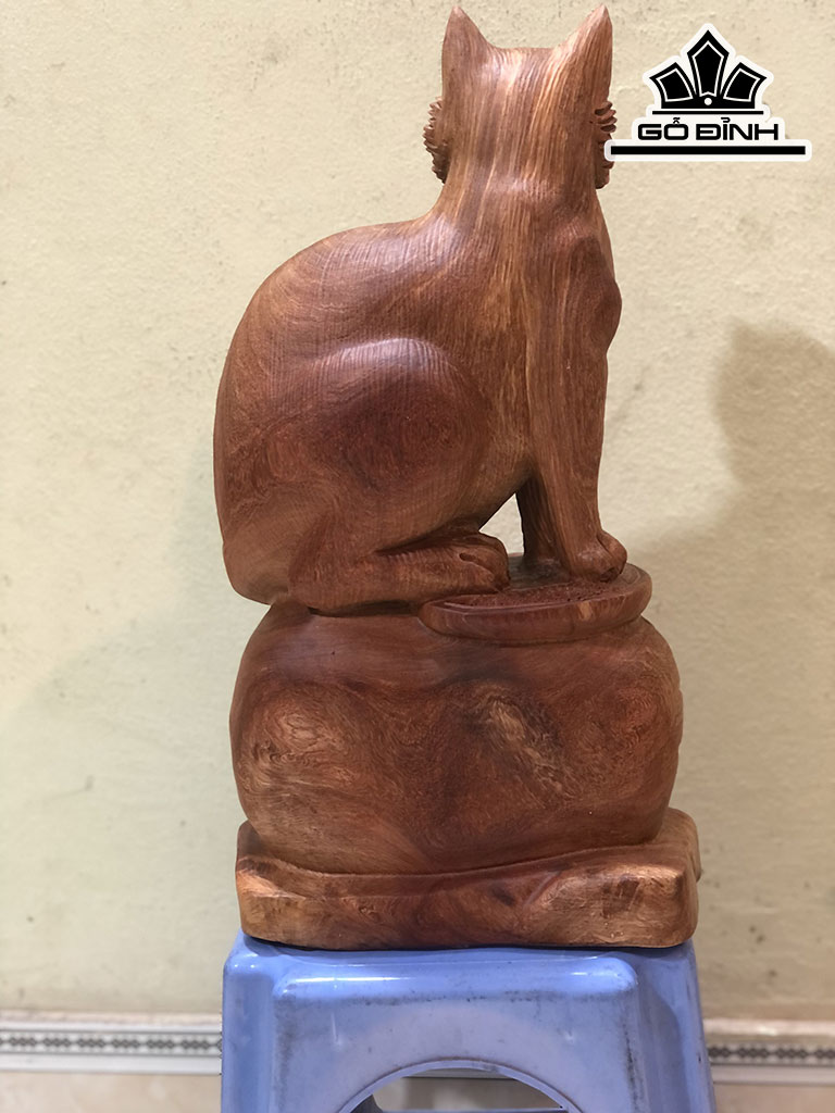Tượng Mèo Gỗ Hương Cao 47 Ngang 26 Sâu 15 (cm)