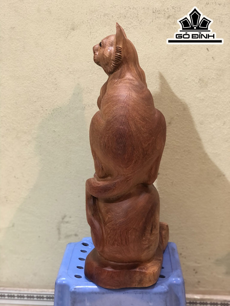 Tượng Mèo Gỗ Hương Cao 47 Ngang 26 Sâu 15 (cm)