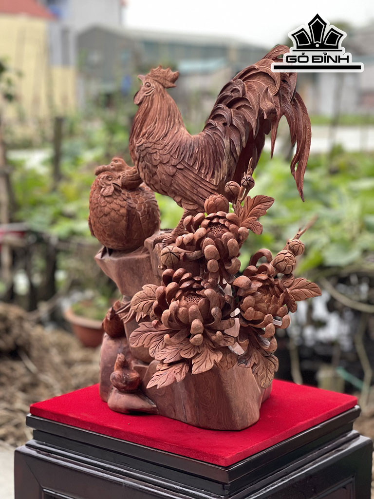 Tượng Gia Đình Gà Gỗ Hương Cao 58 Ngang 40 Sâu 30 (cm)