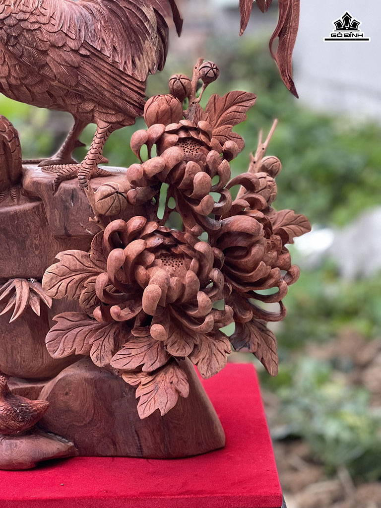 Tượng Gia Đình Gà Gỗ Hương Cao 58 Ngang 40 Sâu 30 (cm)