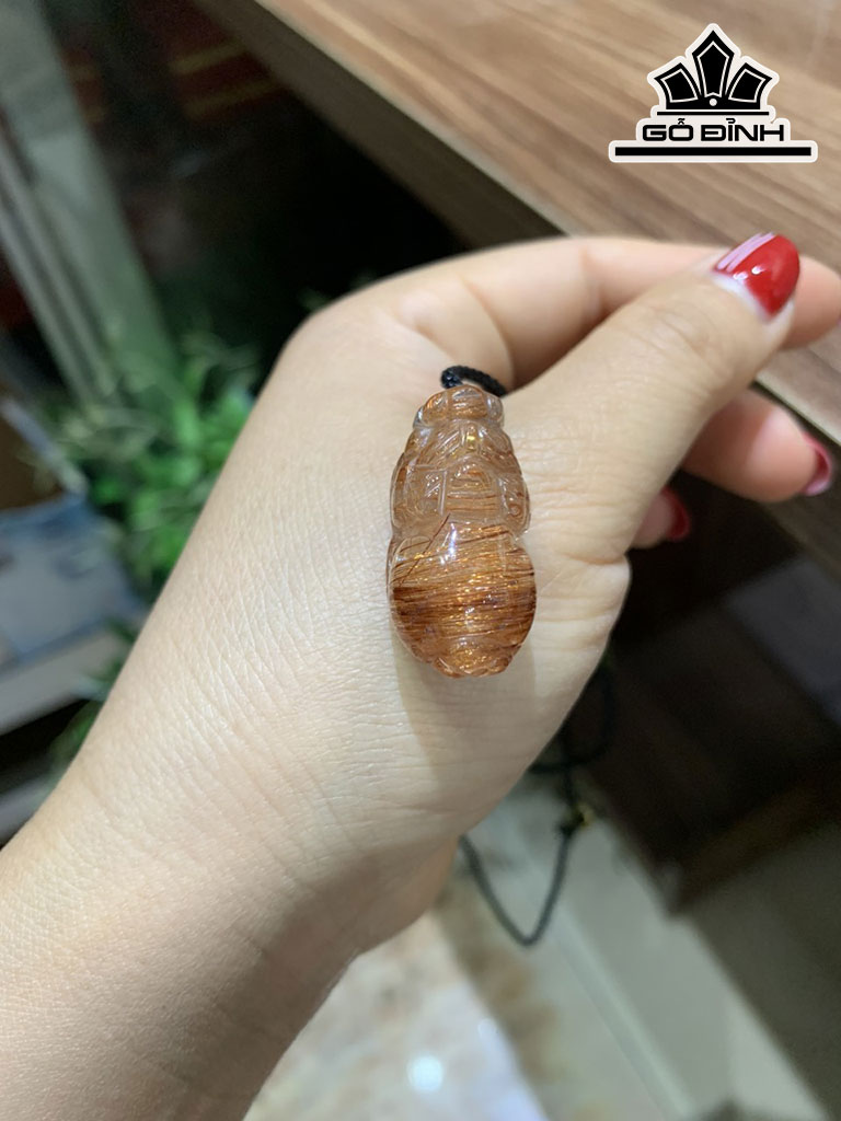 Mặt Dây Chuyền Tỳ Hưu Đá Thạch Anh Tóc Nâu Cao 28,4 Ngang 14,8 Sâu 14 (mm)