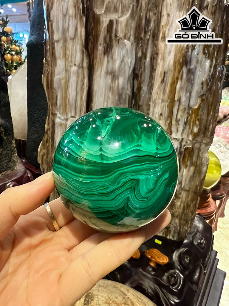 Bi Cầu Đá Khổng Tước (Malachite) Đường Kính Hạt 7 (cm) 717g