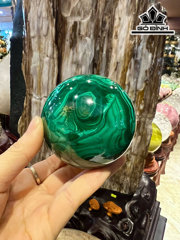 Bi Cầu Đá Khổng Tước (Malachite) Đường Kính Hạt 7 (cm) 717g