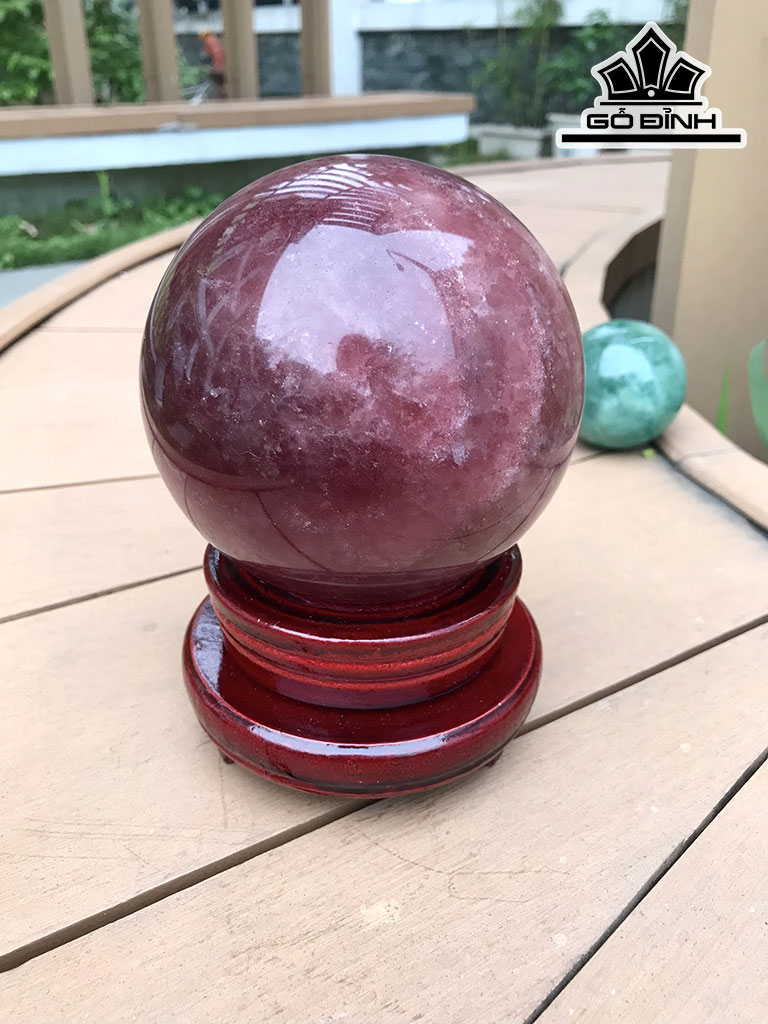 Bi Cầu Đá Thạch Anh Dâu Tây Hồng  Đường Kính Hạt 12 (cm) 2,3kg