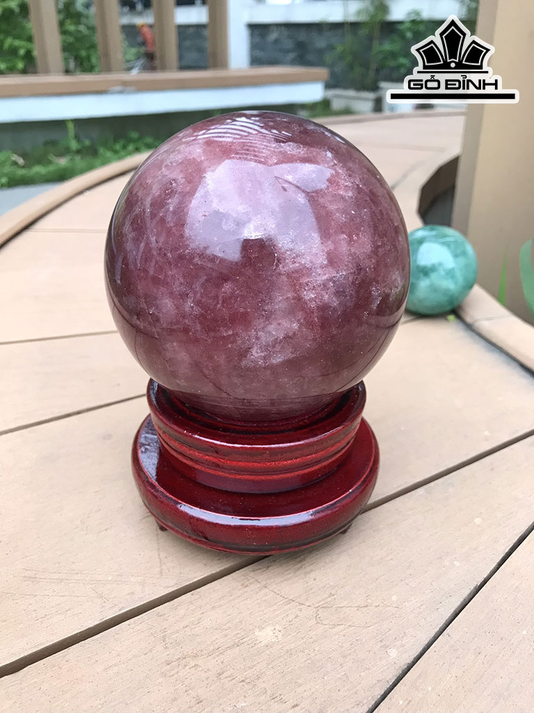Bi Cầu Đá Thạch Anh Dâu Tây Hồng  Đường Kính Hạt 12 (cm) 2,3kg