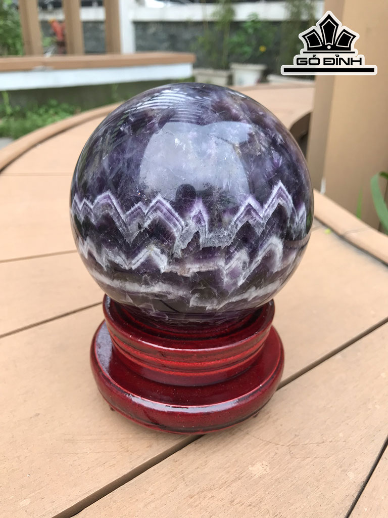 Bi Cầu Đá Thạch Anh Tím Vân Hoa Sen Đường Kính Hạt 12,2 (cm) 2,35kg