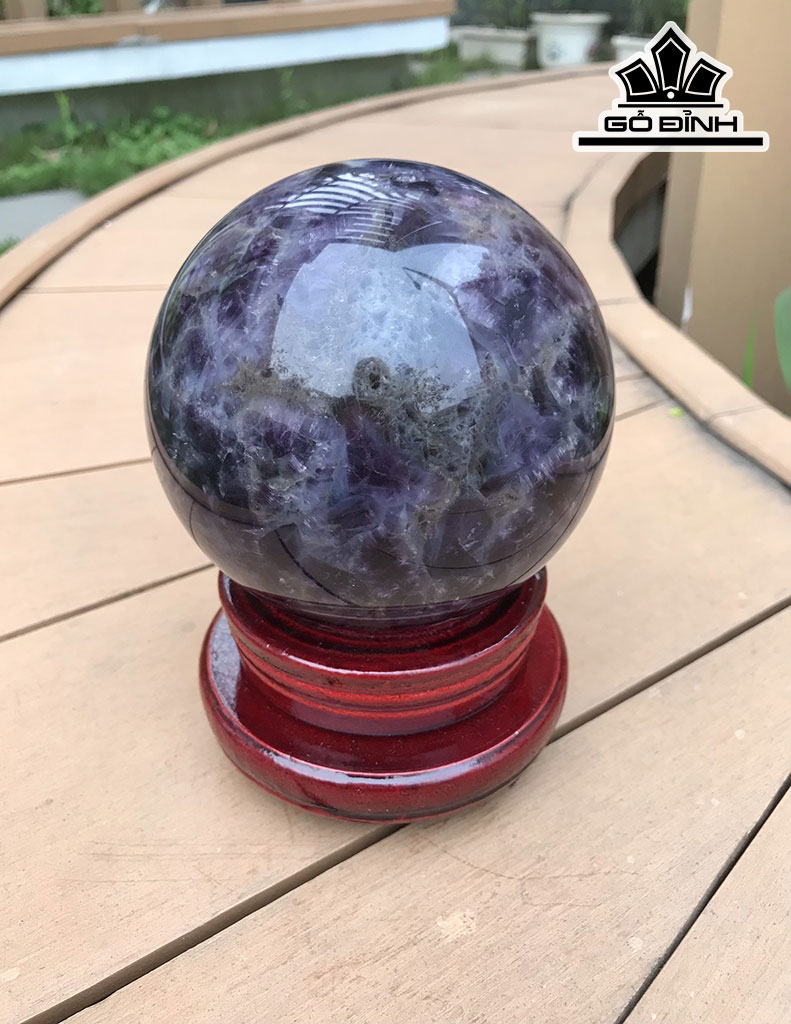 Bi Cầu Đá Thạch Anh Tím Vân Hoa Sen Đường Kính Hạt 12,2 (cm) 2,35kg