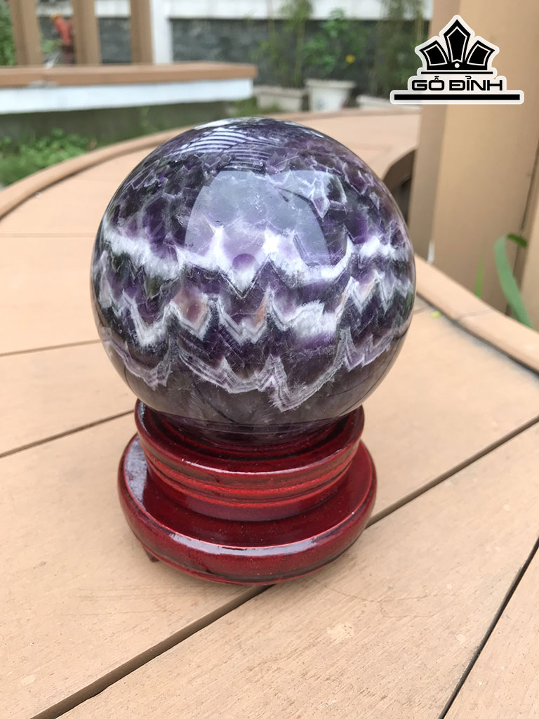 Bi Cầu Đá Thạch Anh Tím Vân Hoa Sen Đường Kính Hạt 12,2 (cm) 2,35kg
