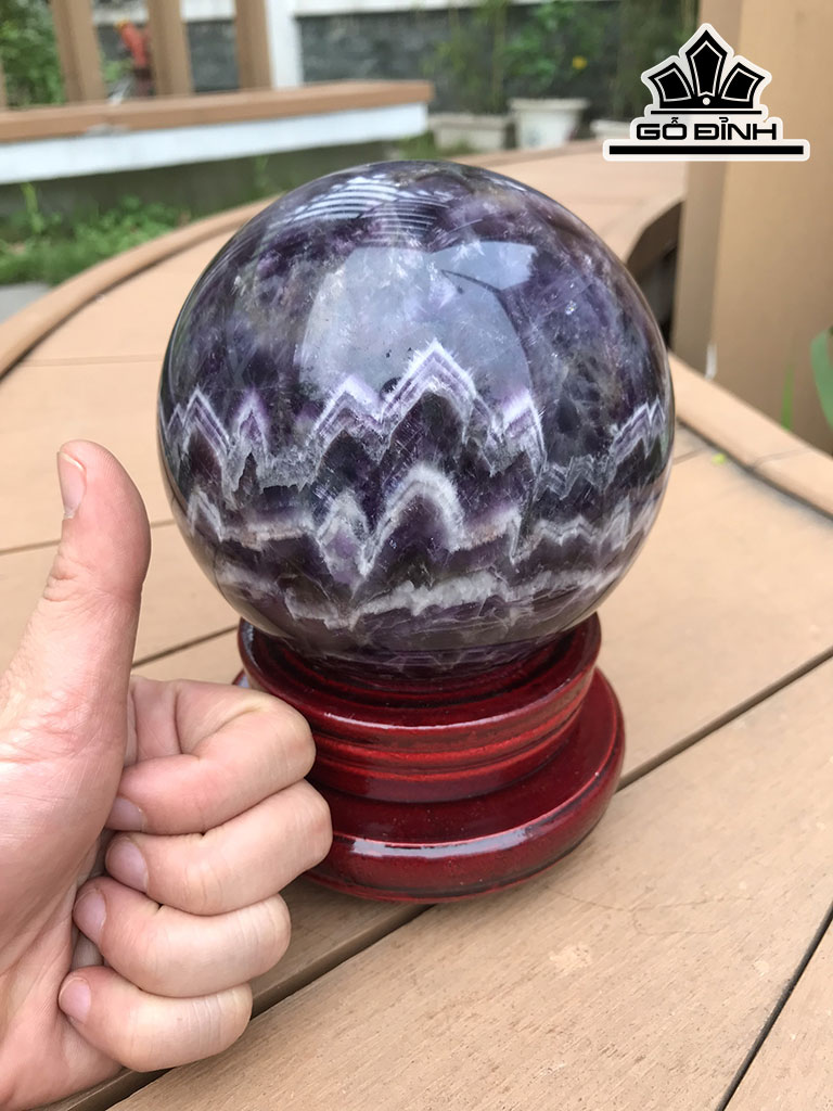 Bi Cầu Đá Thạch Anh Tím Vân Hoa Sen Đường Kính Hạt 12,2 (cm) 2,35kg