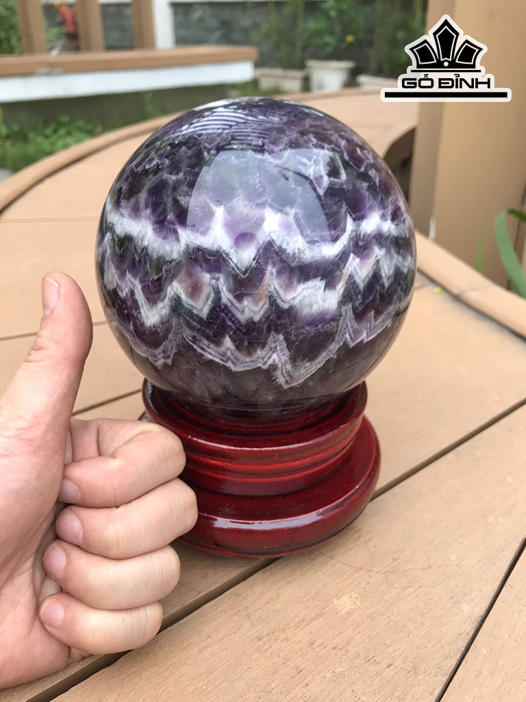 Bi Cầu Đá Thạch Anh Tím Vân Hoa Sen Đường Kính Hạt 12,2 (cm) 2,35kg