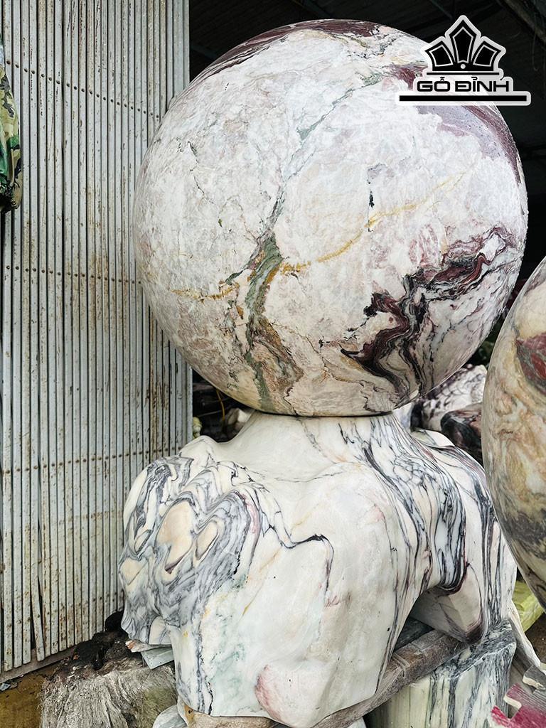 Bi Cầu Đá Vân Đỏ Đa Sắc Đường Kính Hạt 86 (cm) 1500kg