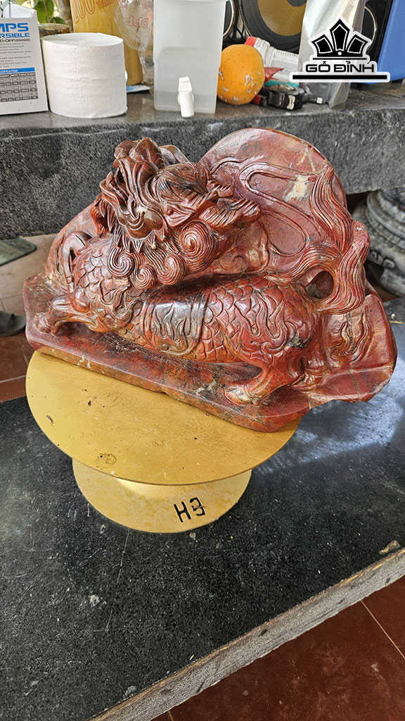 Bức Lân Đỏ Đá Canxedon Cao 25 Ngang 38 (cm) 13kg