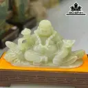 Tác Phẩm Phật Di Lặc Đá Onyx Xanh Ngang 34 (cm)