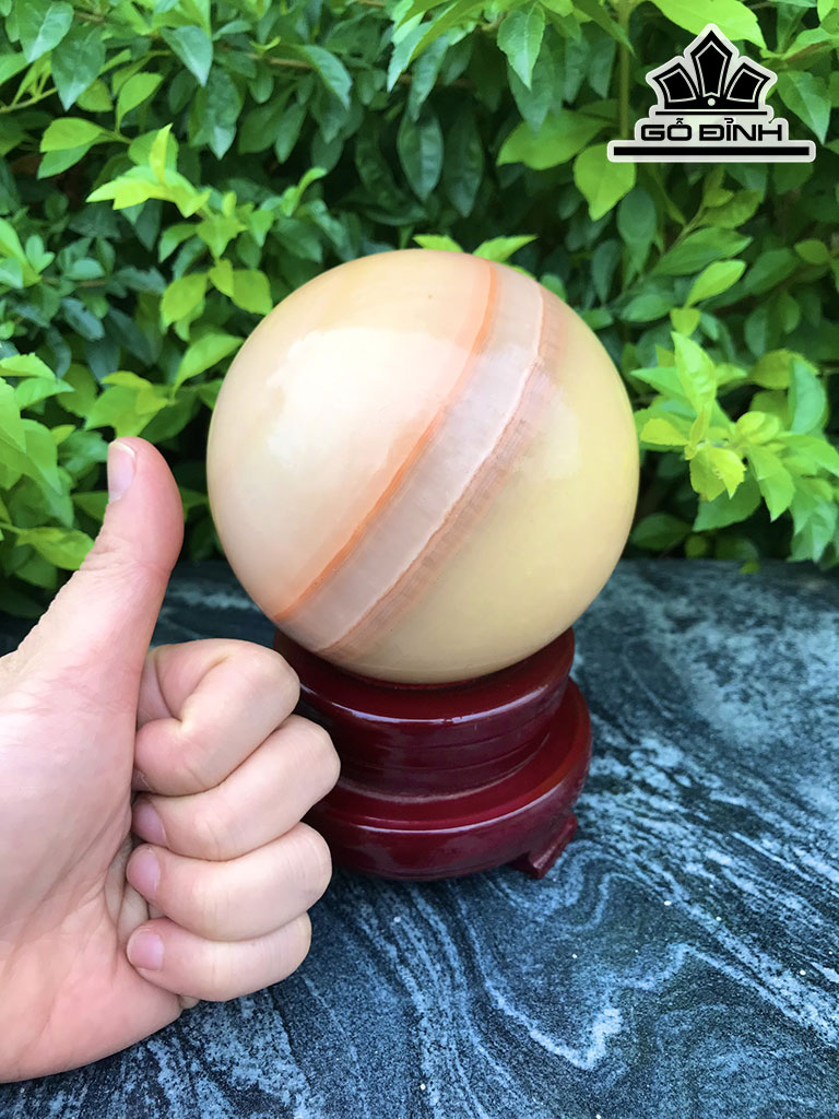 Bi Cầu Đá Onyx Vàng Vân Đẹp Đường Kính Hạt 10,2 (cm) 1,46kg