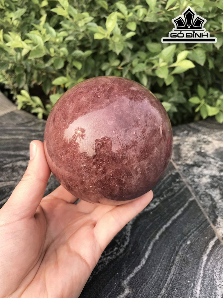 Bi Cầu Đá Thạch Anh Dâu Tây Hồng Đường Kính Hạt 10 (cm) 1,25kg