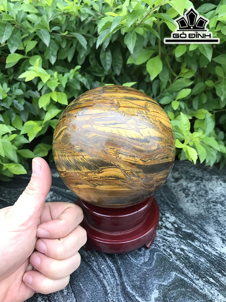 Bi Cầu Đá Thạch Anh Mắt Hổ Ánh Vàng Đường Kính Hạt 11,3 (cm) 2kg
