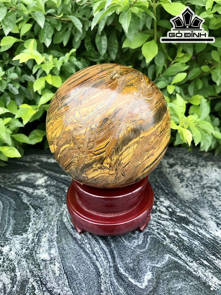 Bi Cầu Đá Thạch Anh Mắt Hổ Ánh Vàng Đường Kính Hạt 11,3 (cm) 2kg