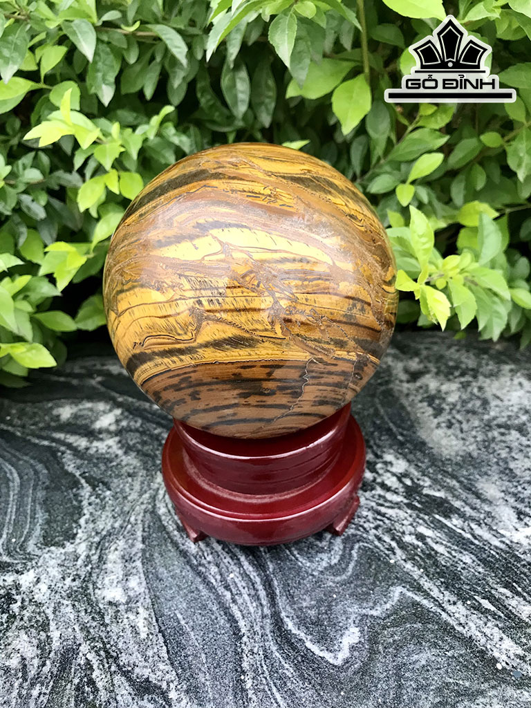 Bi Cầu Đá Thạch Anh Mắt Hổ Ánh Vàng Đường Kính Hạt 11,3 (cm) 2kg