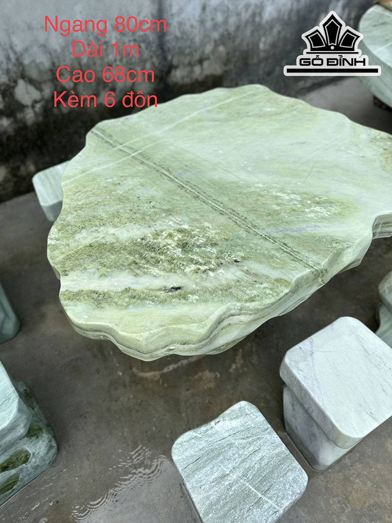 Bộ Bàn 6 Đôn Đá Serpentine Cao 68 Ngang 100 Sâu 80 (cm)