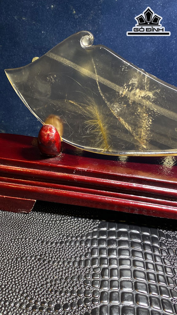 Tác Phẩm Đao Đồ Long Đá Thạch Anh Tóc Vàng Cao 286 Ngang 90 Sâu 15 (mm) 426,6g