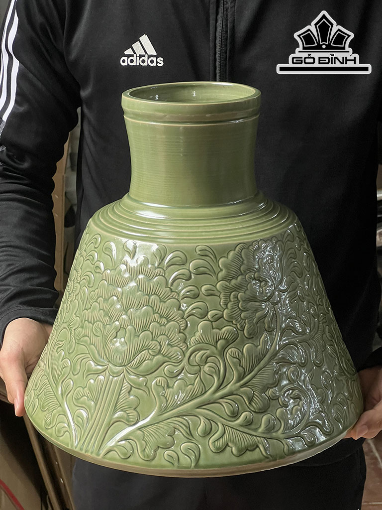 Bình Dáng Bó Mạ Gốm Bát Tràng Cao 32 Miệng 13 (cm)