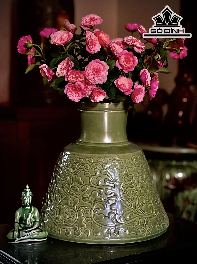 Bình Dáng Bó Mạ Gốm Bát Tràng Cao 32 Miệng 13 (cm)