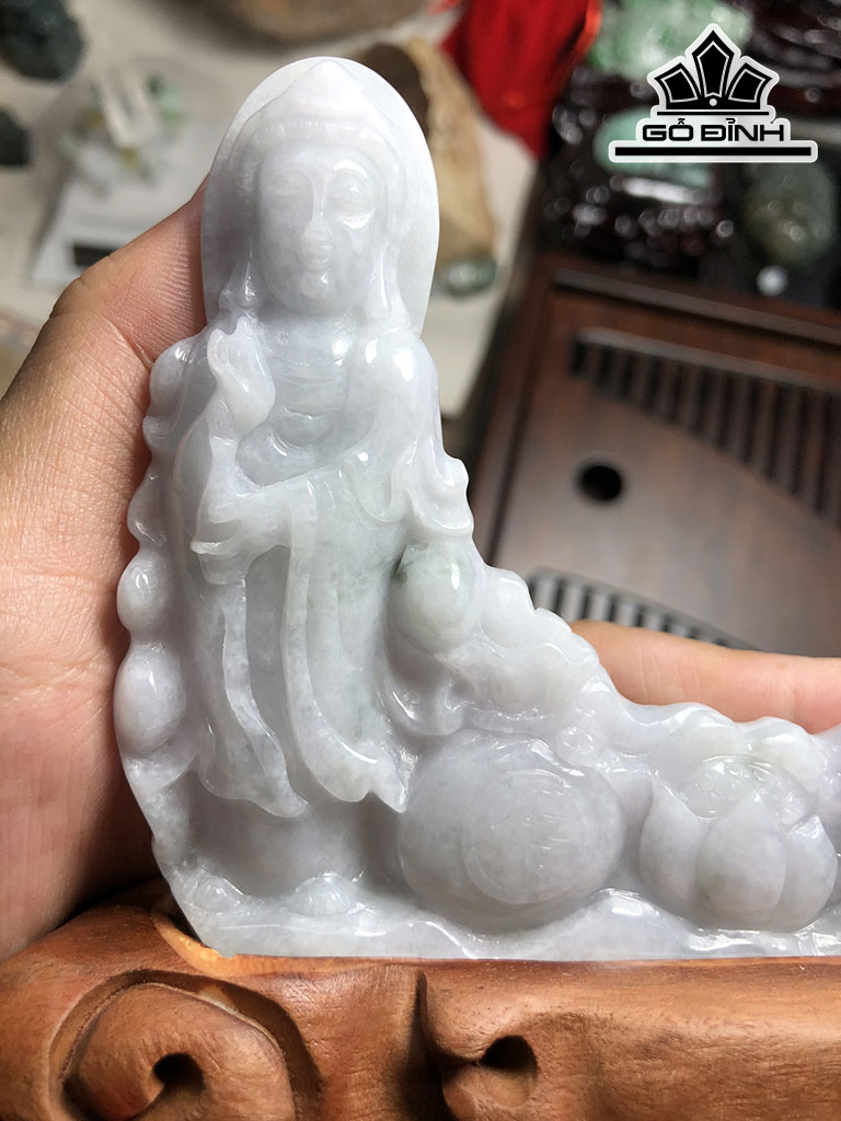 Quan Âm Đá Cẩm Thạch Cao 138 Ngang 130 Sâu 12 (mm) 163g Riêng Đá Cao 90,6 (mm)