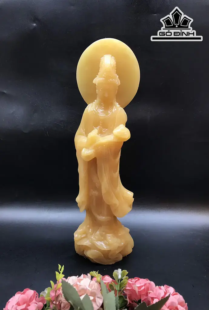 Tôn Tượng Quan Âm Bồ Tát Đá Ngọc Hoàng Long Cao 33 Ngang 9,6 Sâu 7,5 (cm) 1,95kg