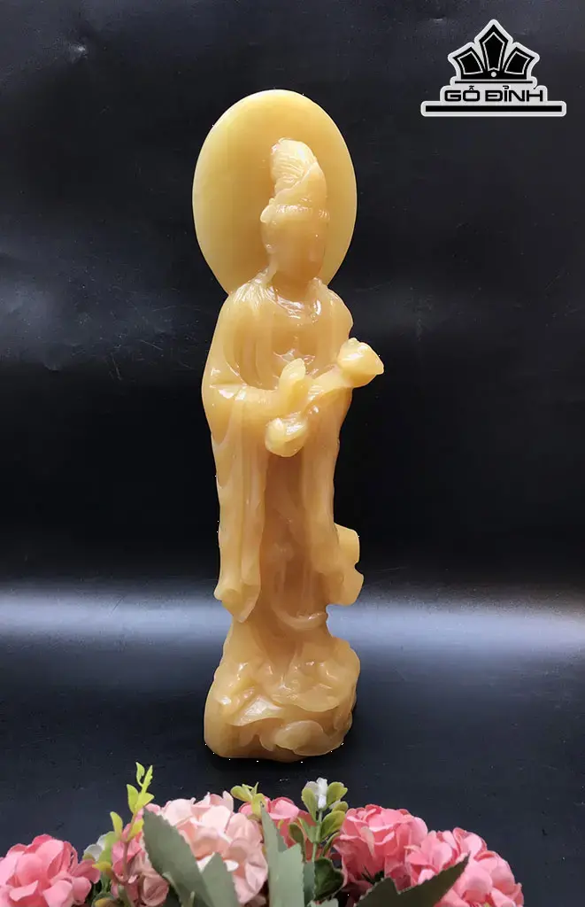 Tôn Tượng Quan Âm Bồ Tát Đá Ngọc Hoàng Long Cao 33 Ngang 9,6 Sâu 7,5 (cm) 1,95kg