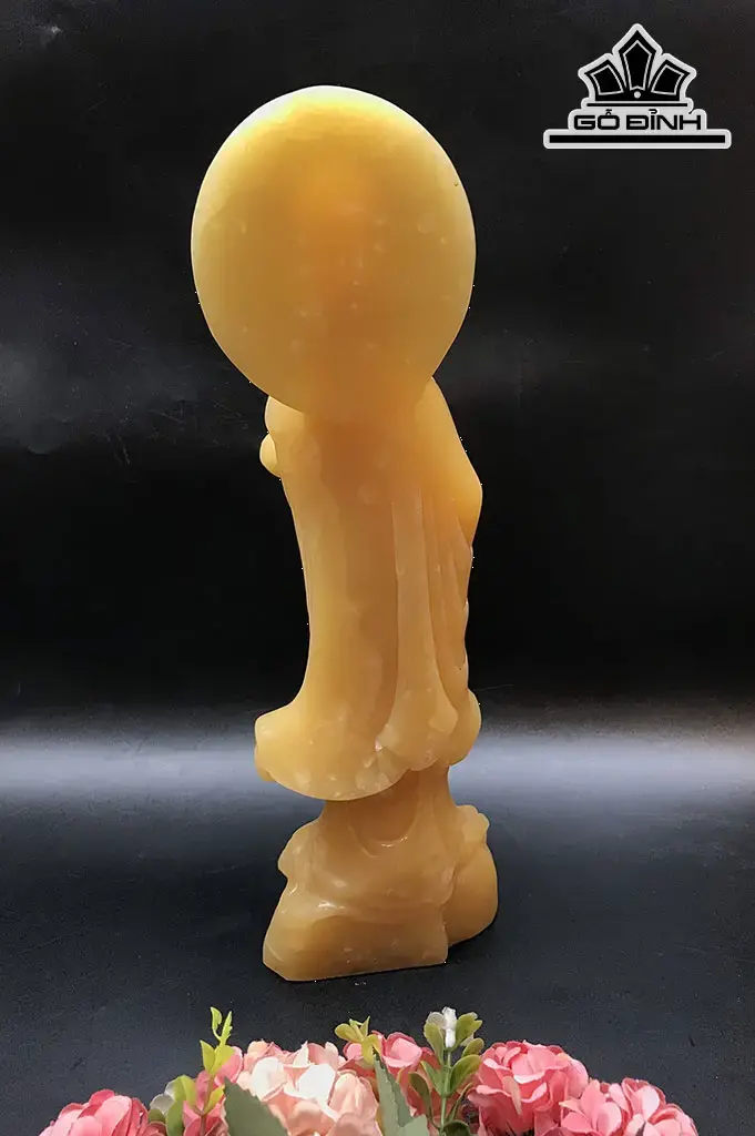 Tôn Tượng Quan Âm Bồ Tát Đá Ngọc Hoàng Long Cao 33 Ngang 9,6 Sâu 7,5 (cm) 1,95kg