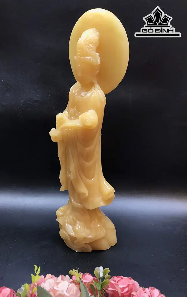 Tôn Tượng Quan Âm Bồ Tát Đá Ngọc Hoàng Long Cao 33 Ngang 9,6 Sâu 7,5 (cm) 1,95kg