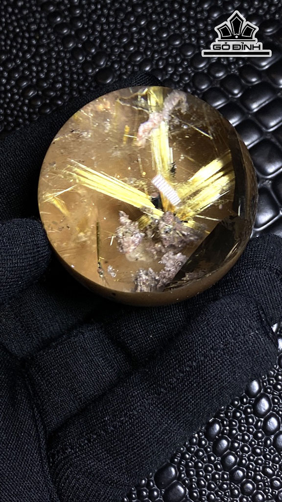 Bi Cầu Hoa Thị Đá Thạch Anh Tóc Vàng Cộng Sinh Ưu  Linh Đường Kính Hạt 44,4 (mm) 113,3g