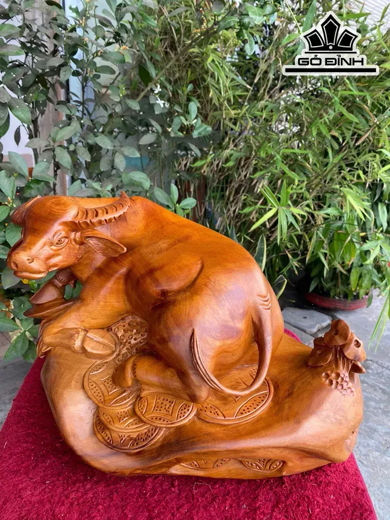 Tượng Trâu Gỗ Ngọc Am Cao 26 Ngang 39 Sâu 26 (cm)