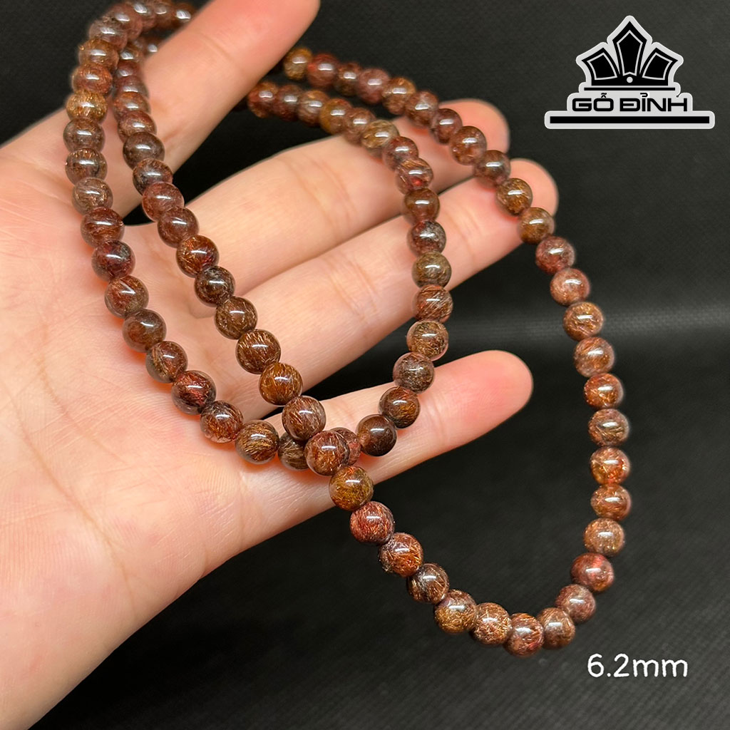 Chuỗi Đá Thạch Anh Tóc Đỏ Nâu Đậm Đường Kính Hạt 6,2 (mm)