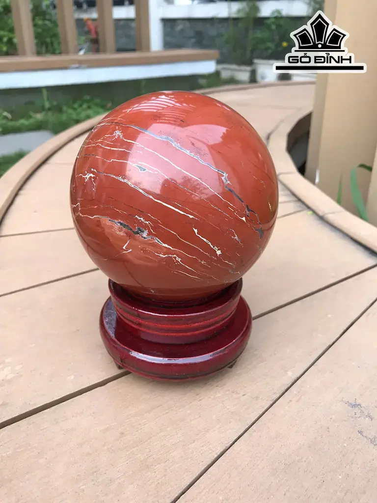 Bi Cầu Đá Ngọc Bích Đỏ Jasper Đường Kính Hạt 13,35 (cm) 3,25kg