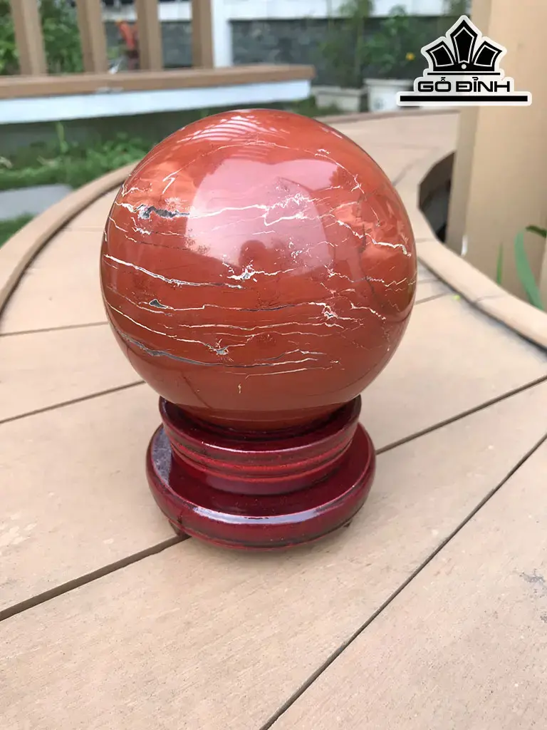 Bi Cầu Đá Ngọc Bích Đỏ Jasper Đường Kính Hạt 13,35 (cm) 3,25kg