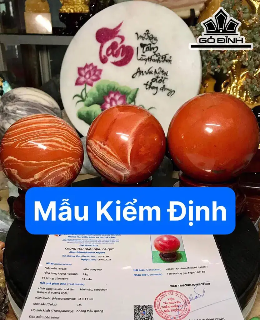 Bi Cầu Đá Ngọc Bích Đỏ Jasper Đường Kính Hạt 13,35 (cm) 3,25kg