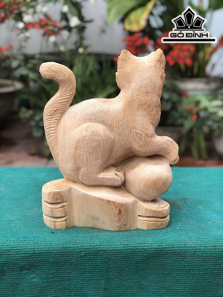 Tượng Mèo Gỗ Ngọc Am Cao 35 Ngang 35 Sâu 16 (cm)