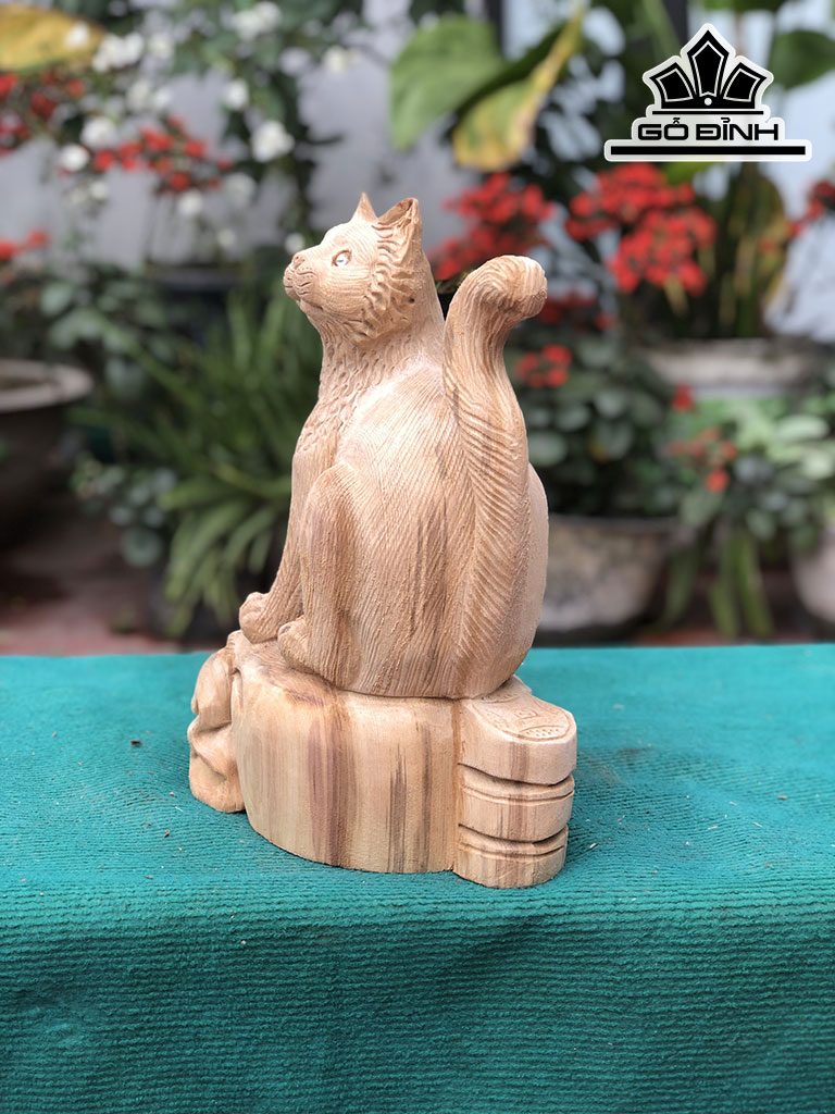Tượng Mèo Gỗ Ngọc Am Cao 35 Ngang 35 Sâu 16 (cm)