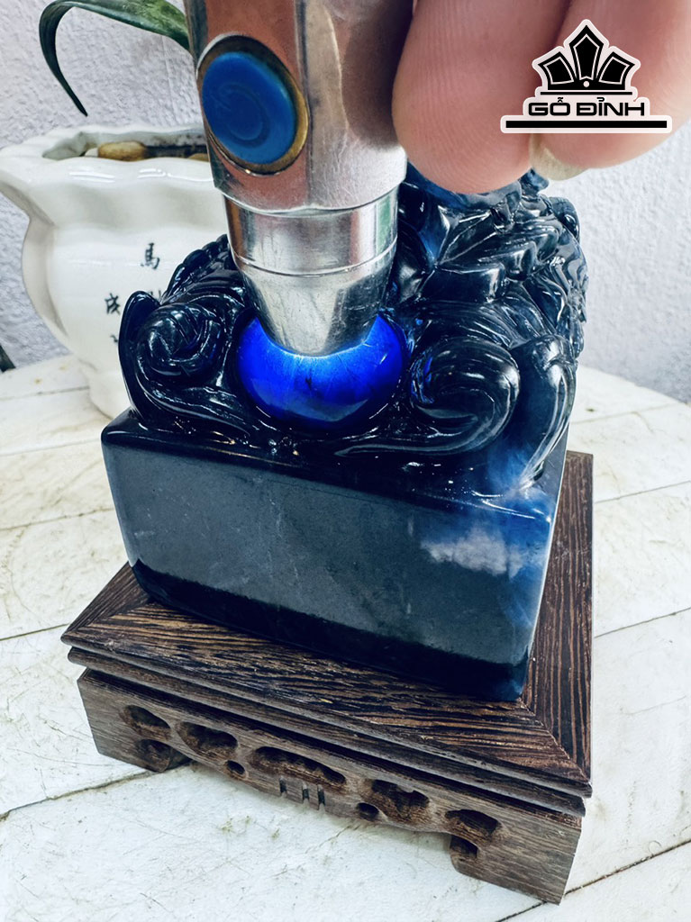 Long Ấn Đá Lapis Xanh Cô Ban Cao 14 Ngang 8,5 (cm) 1,3kg