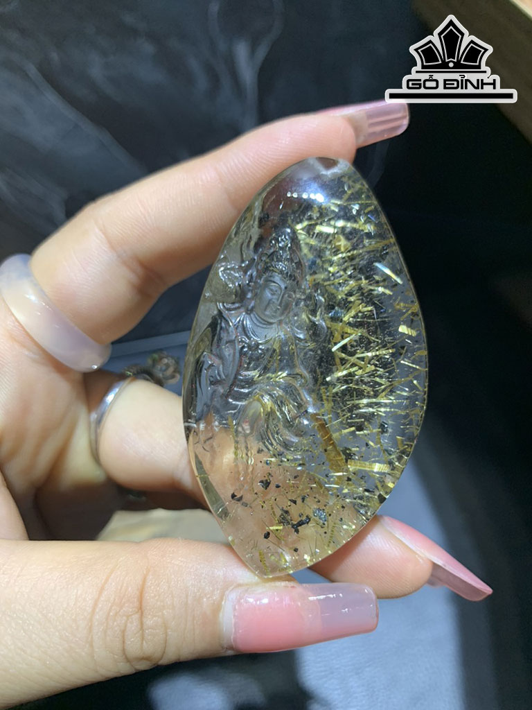 Mặt Dây Chuyền Đá Thạch Anh Tóc Vàng Cao 63,3 ngang 36,4 Sâu 12 (mm)