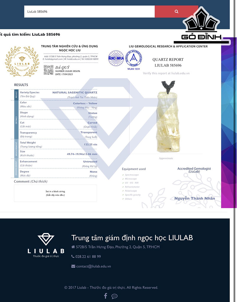 Mặt Dây Chuyền Đốt Trúc Đá Thạch Anh Tóc Vàng Cao 49,74 Ngang 19,94 Sâu 13,86 (mm) 122,25cts