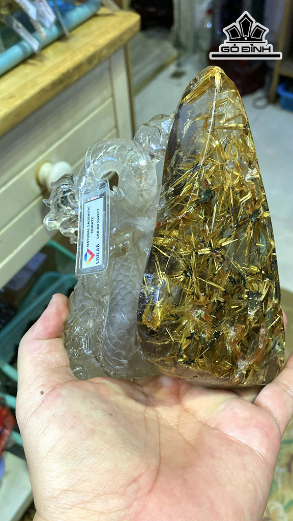 Rồng Hoa Thị Đá Thạch Anh Tóc Vàng Cao 15,6 Ngang 10,2 Sâu 8,5 (cm) 0,7kg