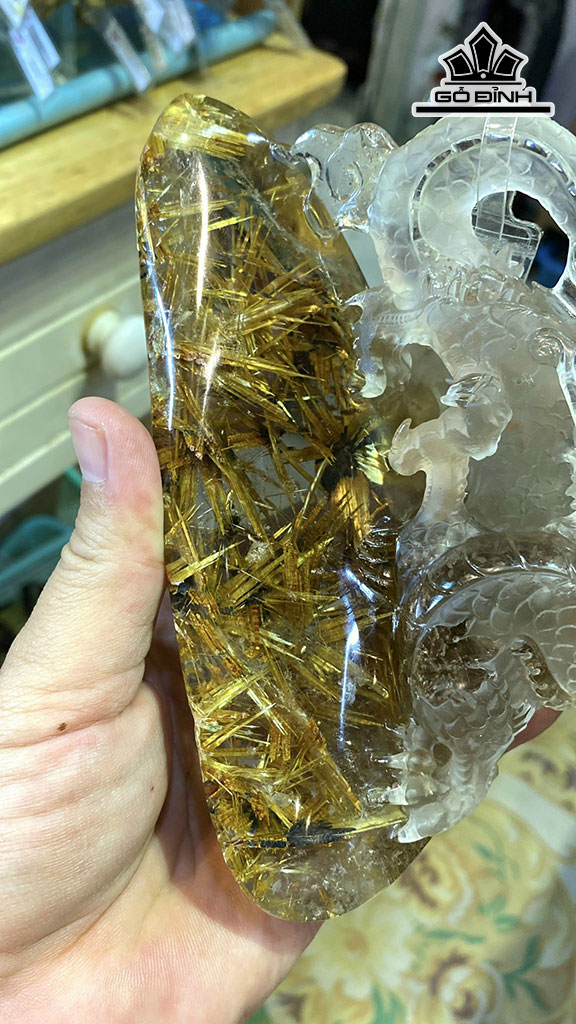 Rồng Hoa Thị Đá Thạch Anh Tóc Vàng Cao 15,6 Ngang 10,2 Sâu 8,5 (cm) 0,7kg
