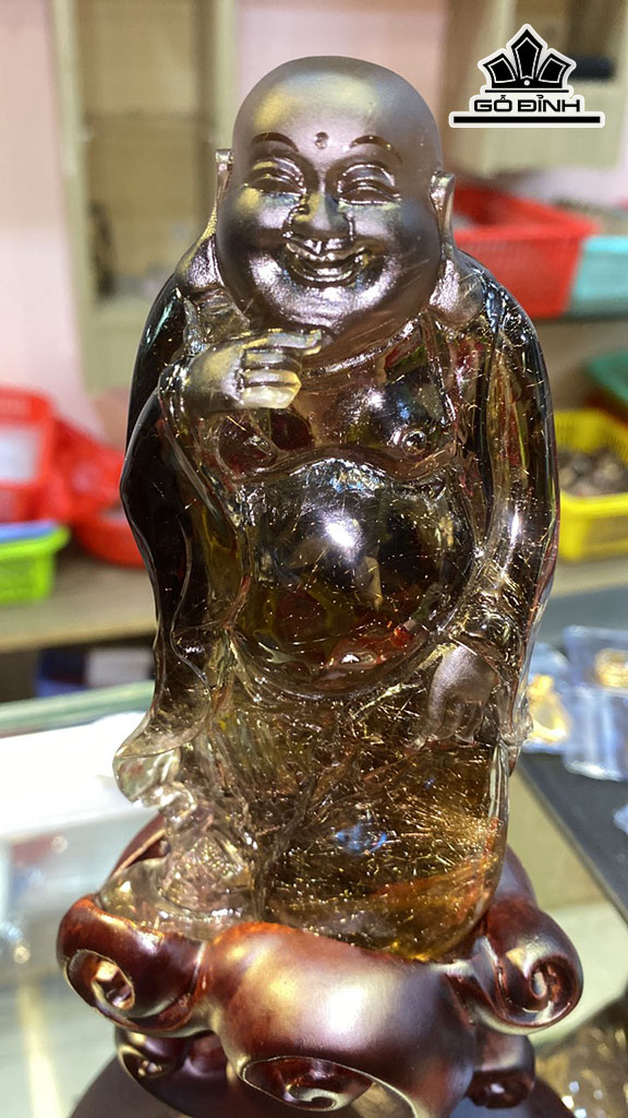 Tác Phẩm Di Lặc Đá Thạch Anh Tóc Vàng Cao 136 Ngang 63 Sâu 33,6 (mm) 309,5g