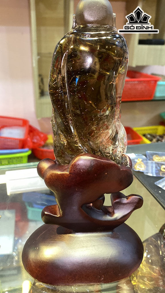 Tác Phẩm Di Lặc Đá Thạch Anh Tóc Vàng Cao 136 Ngang 63 Sâu 33,6 (mm) 309,5g