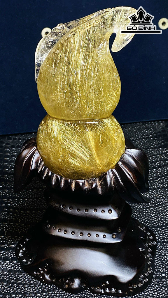 Tác Phẩm Hồ Lô Đá Thạch Anh Tóc Vàng Nâu Cao 106,48 Ngang 59,95 Sâu 34,72 (mm) 267,68g