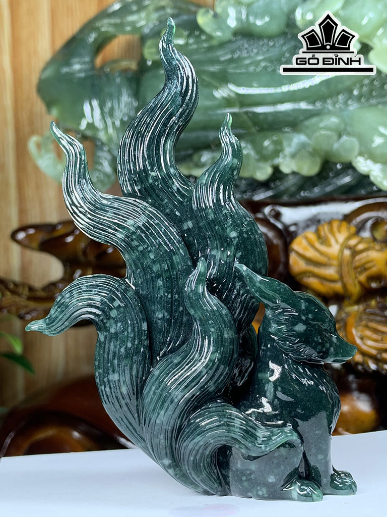 Tác Phẩm Hồ Ly Đá Cẩm Thạch Cao 99,4 Ngang 48,7 Sâu 33,3 (mm) 141g