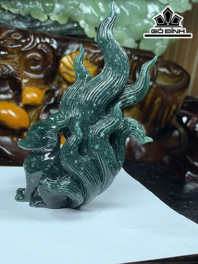 Tác Phẩm Hồ Ly Đá Cẩm Thạch Cao 99,4 Ngang 48,7 Sâu 33,3 (mm) 141g