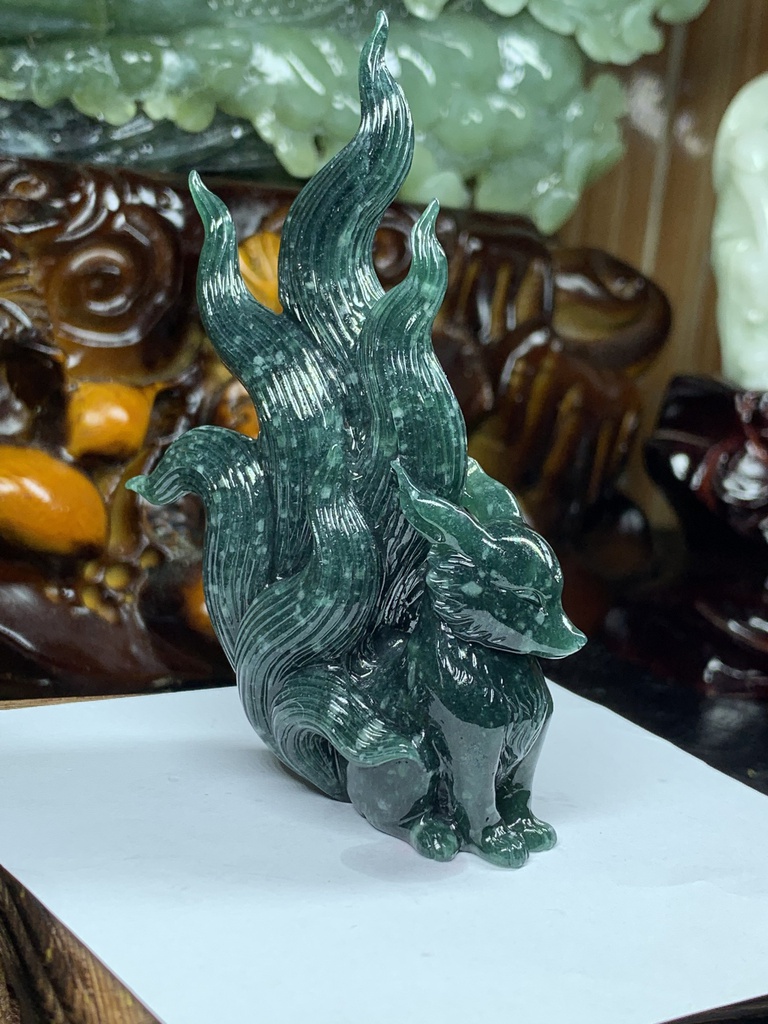 Tác Phẩm Hồ Ly Đá Cẩm Thạch Cao 99,4 Ngang 48,7 Sâu 33,3 (mm) 141g